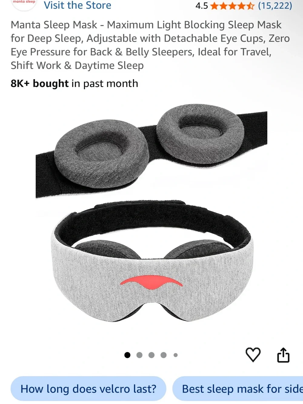 Sleep Adjustable Sleep Mask in Light Gray - Maximum Light Blocking